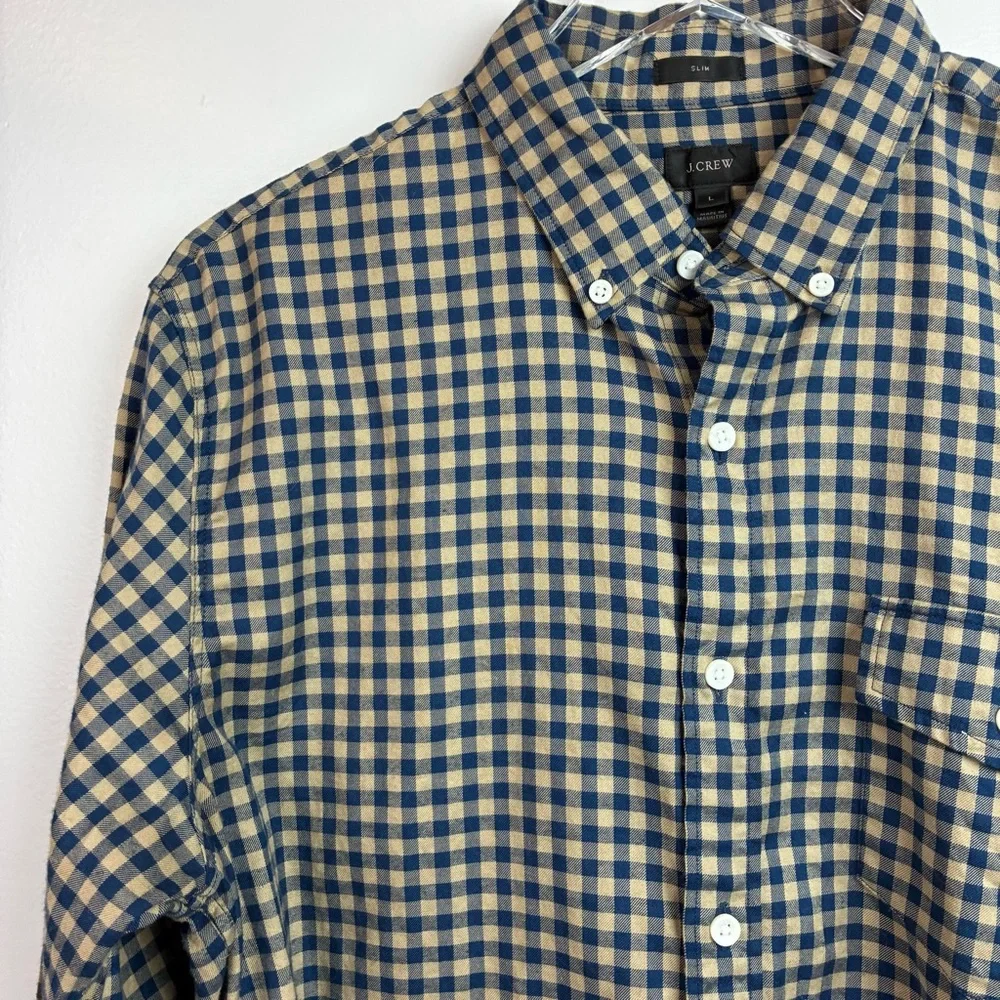 J. Crew NWT Gingham Khaki & Blue Checked Shirt